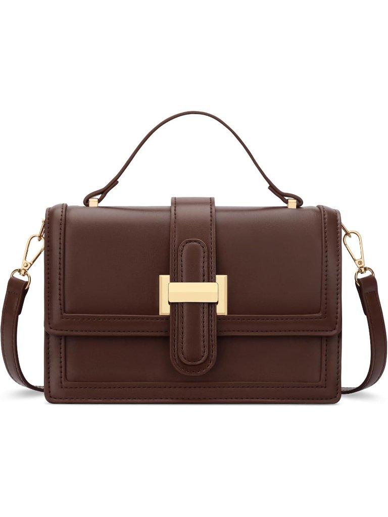 Women's Coffee Leather Crossbody Top Handle Handbag Adjustable Shoulder Purse